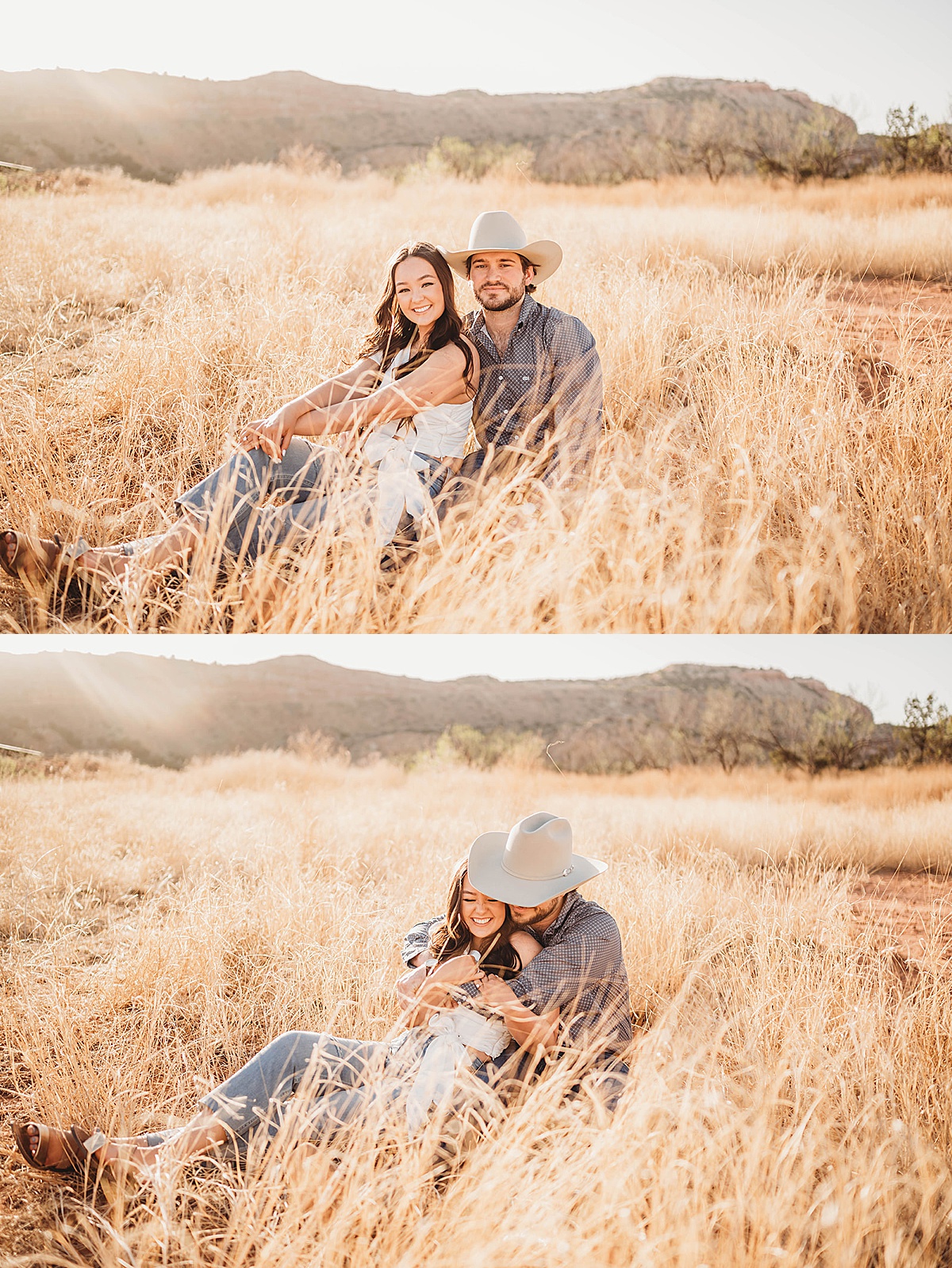 newly engaged couple pose in sweet session by Palo Duro Canyon Elopement Photographer