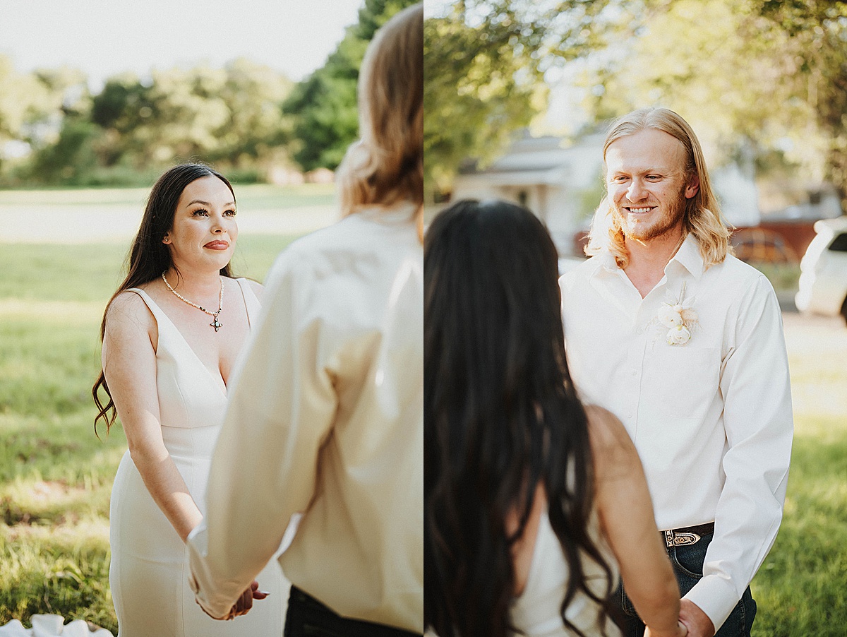 bride and groom share vows during sweet summer elopement ceremony