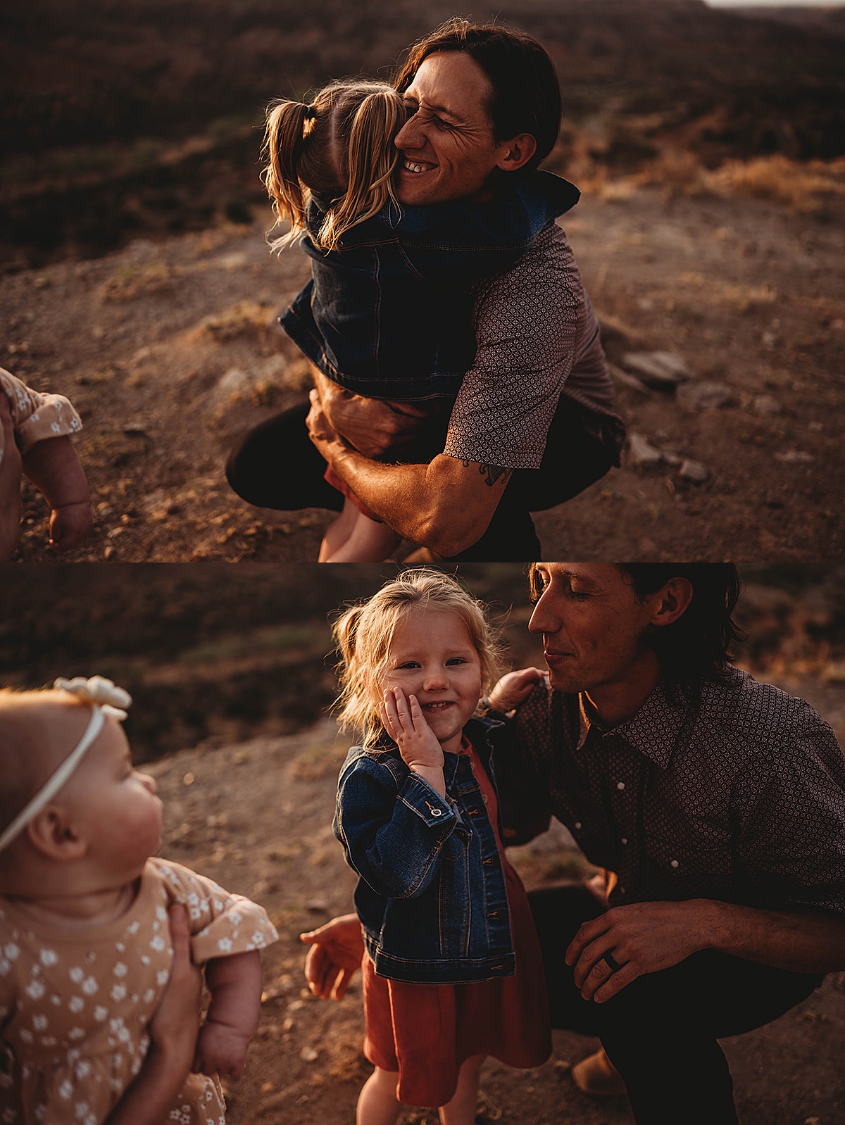 dad gives toddler daughter a big hug during family photo session by palo duro canyon elopement photographer