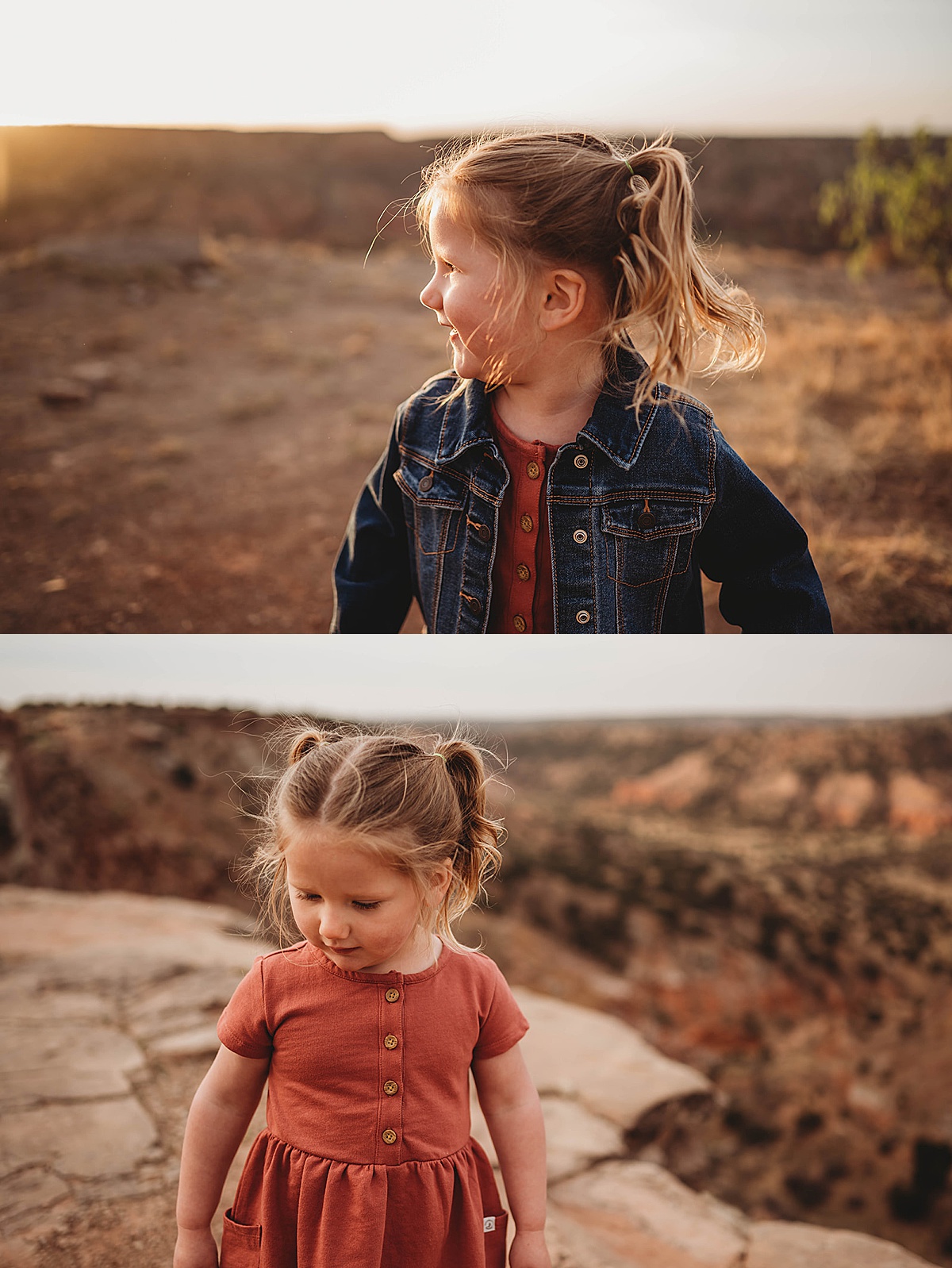 cute little girl poses in golden hour photoshoot with palo duro canyon elopement photographer
