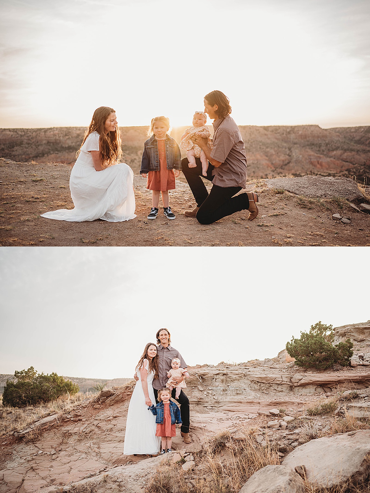 young family of four pose at palo duro canyon during portraits by three feather photo co