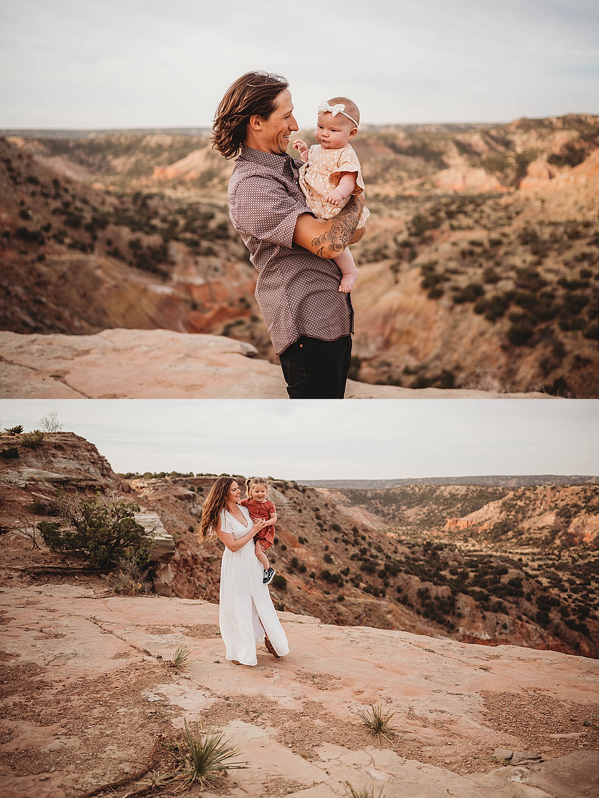 mom and dad pose separately with two baby girls during sweet family session with three feather photo co