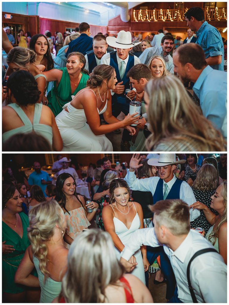 group dancing together at Texas ranch wedding