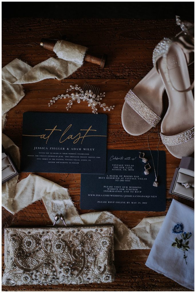invitation and details at Austin villa wedding