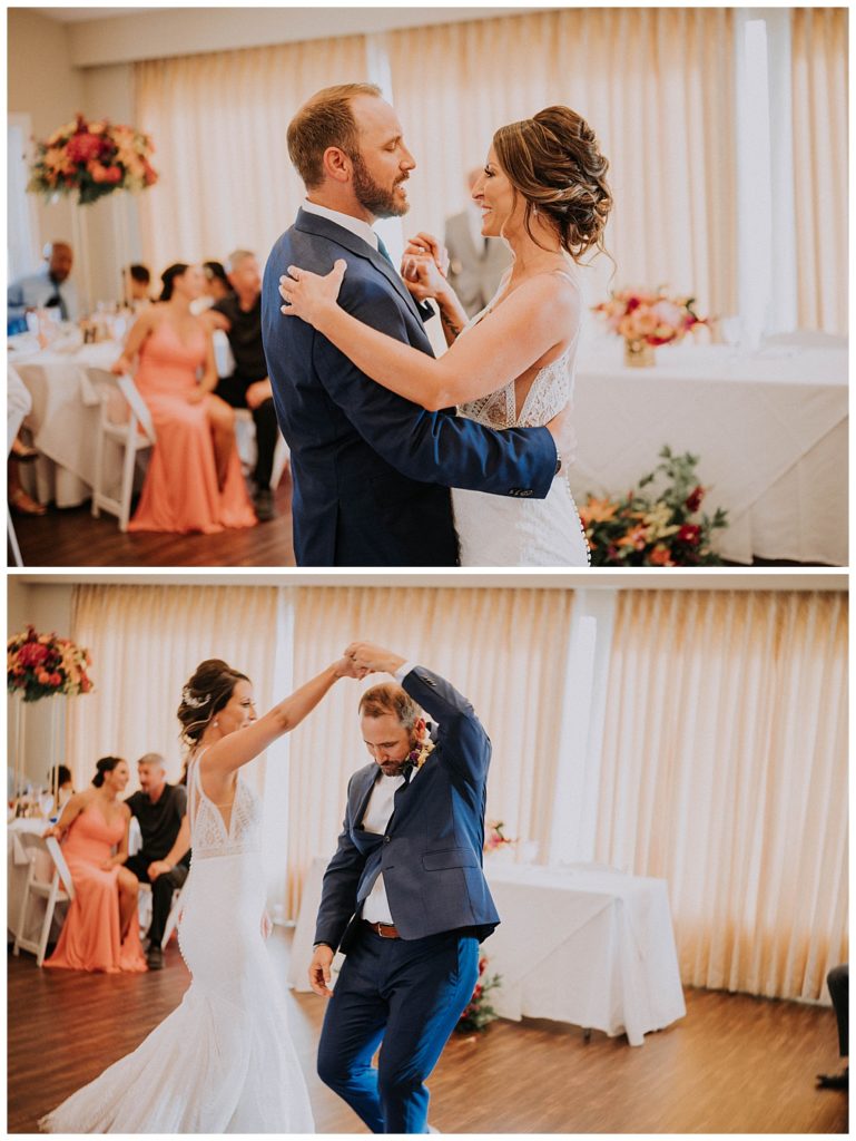 bride and groom have first dance together at Austin villa wedding