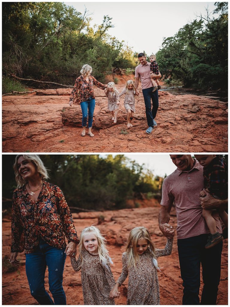 girls jump off rocks with parents by Palo Duro wedding photographer
