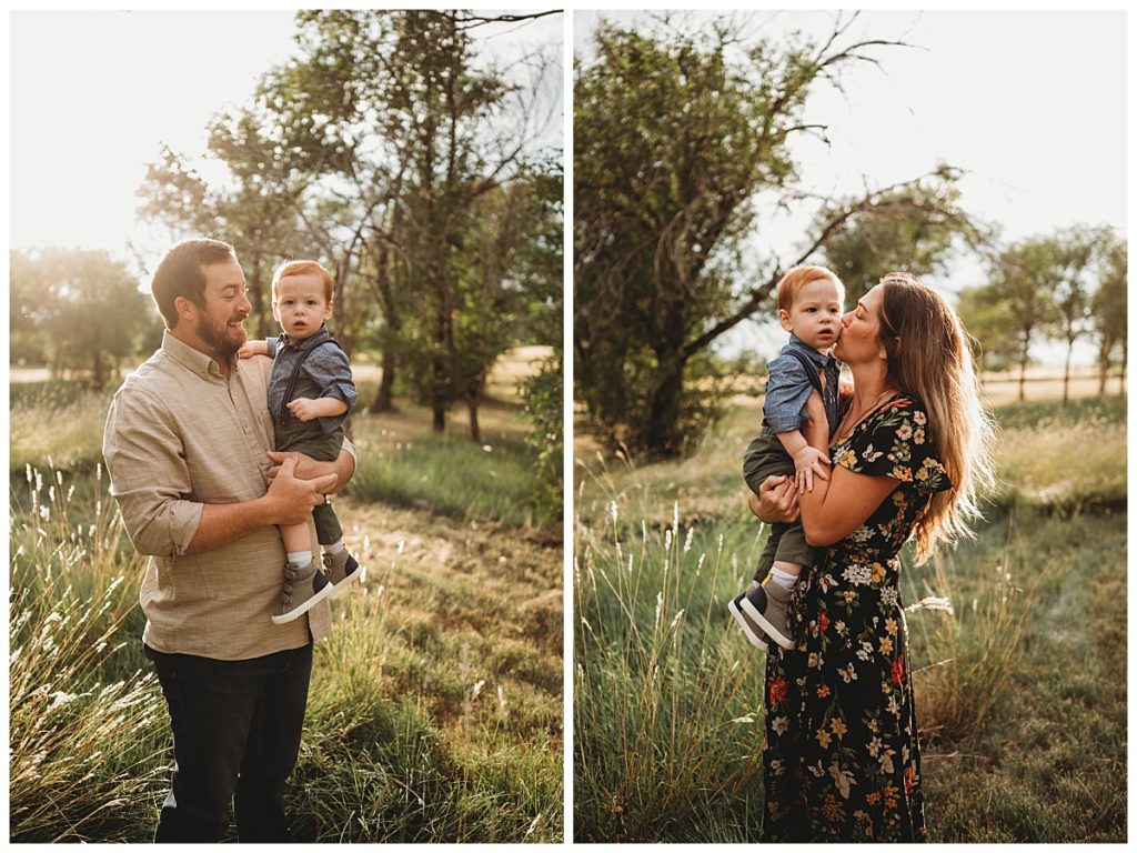 parents hold young boy by Amarillo portrait photographer
