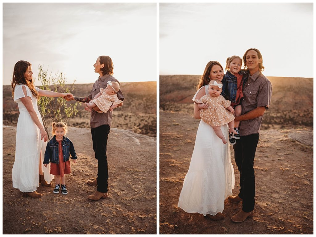 family stands together by canyon for Amarillo portrait photographer