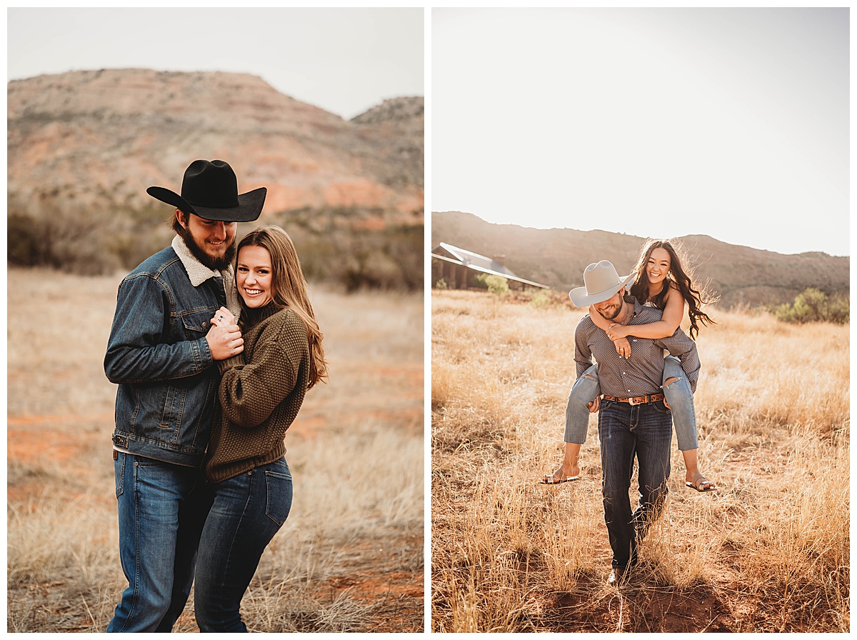 men in cowboy hats with their partners by Three Feather Photo