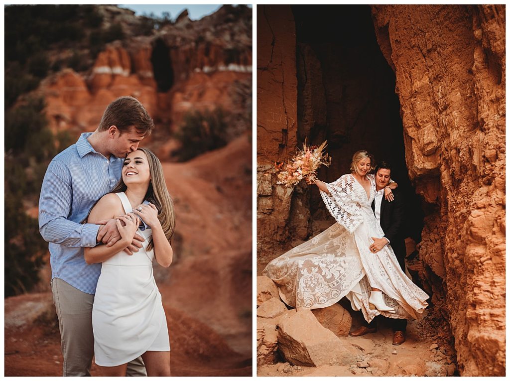 couples standing in front of cave at  Palo Duro Canyon locations