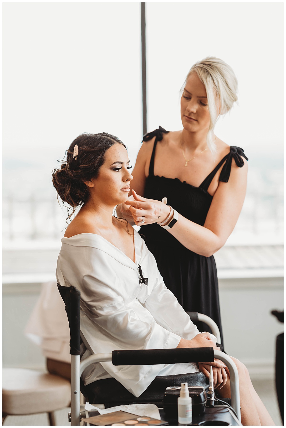 Bride has makeup done for Amarillo Photographer