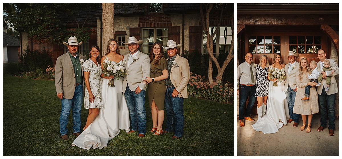 Families stand together at intimate backyard wedding 