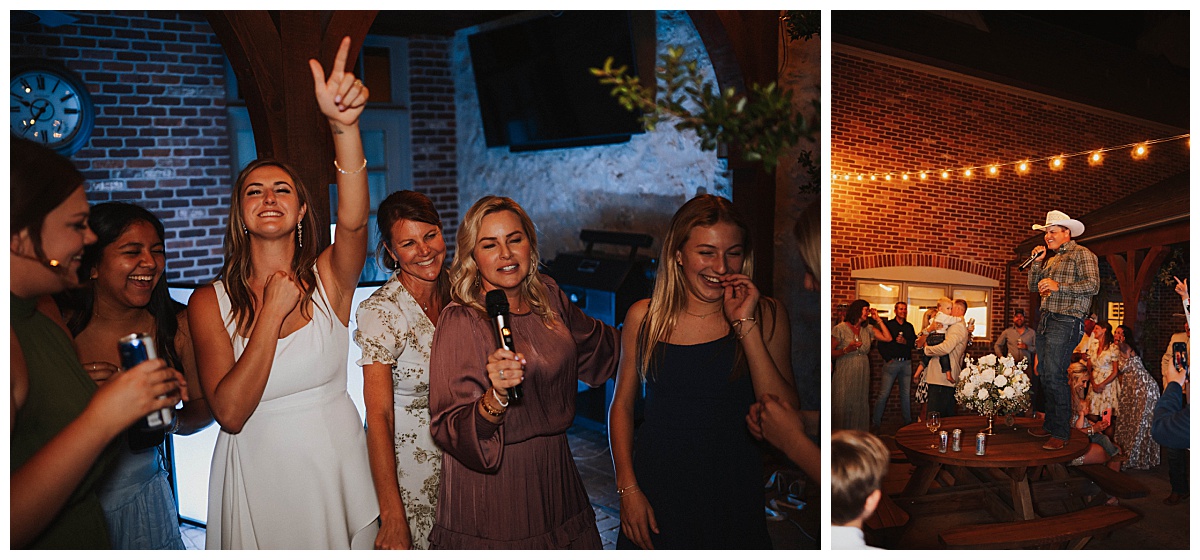 Guests sing karaoke at intimate backyard wedding 